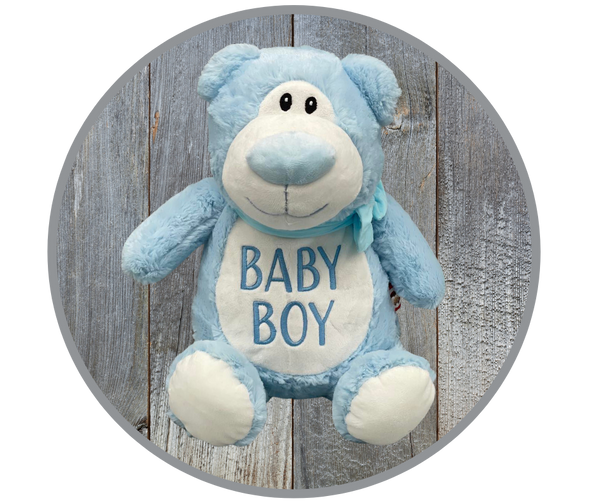 Embroidered Teddy Bear, Light Blue Baby Boy