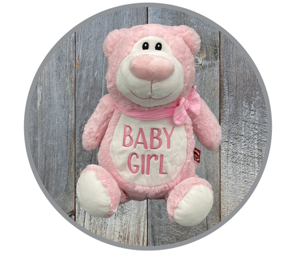 Embroidered Teddy Bear, Light Pink Baby Girl
