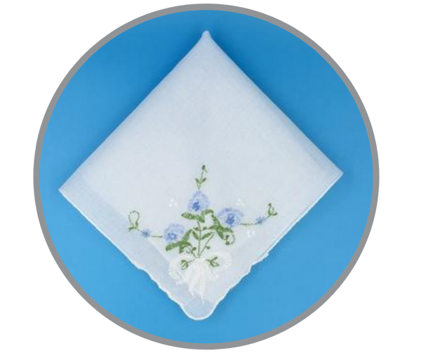 Floral Corner Handkerchief, Blue