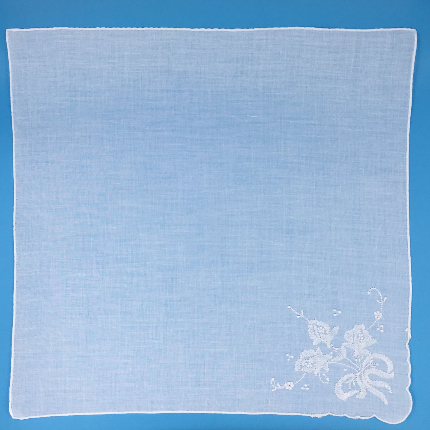Floral Corner Handkerchief, White