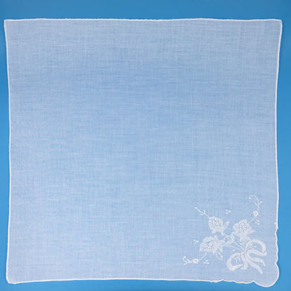 Floral Corner Handkerchief, White