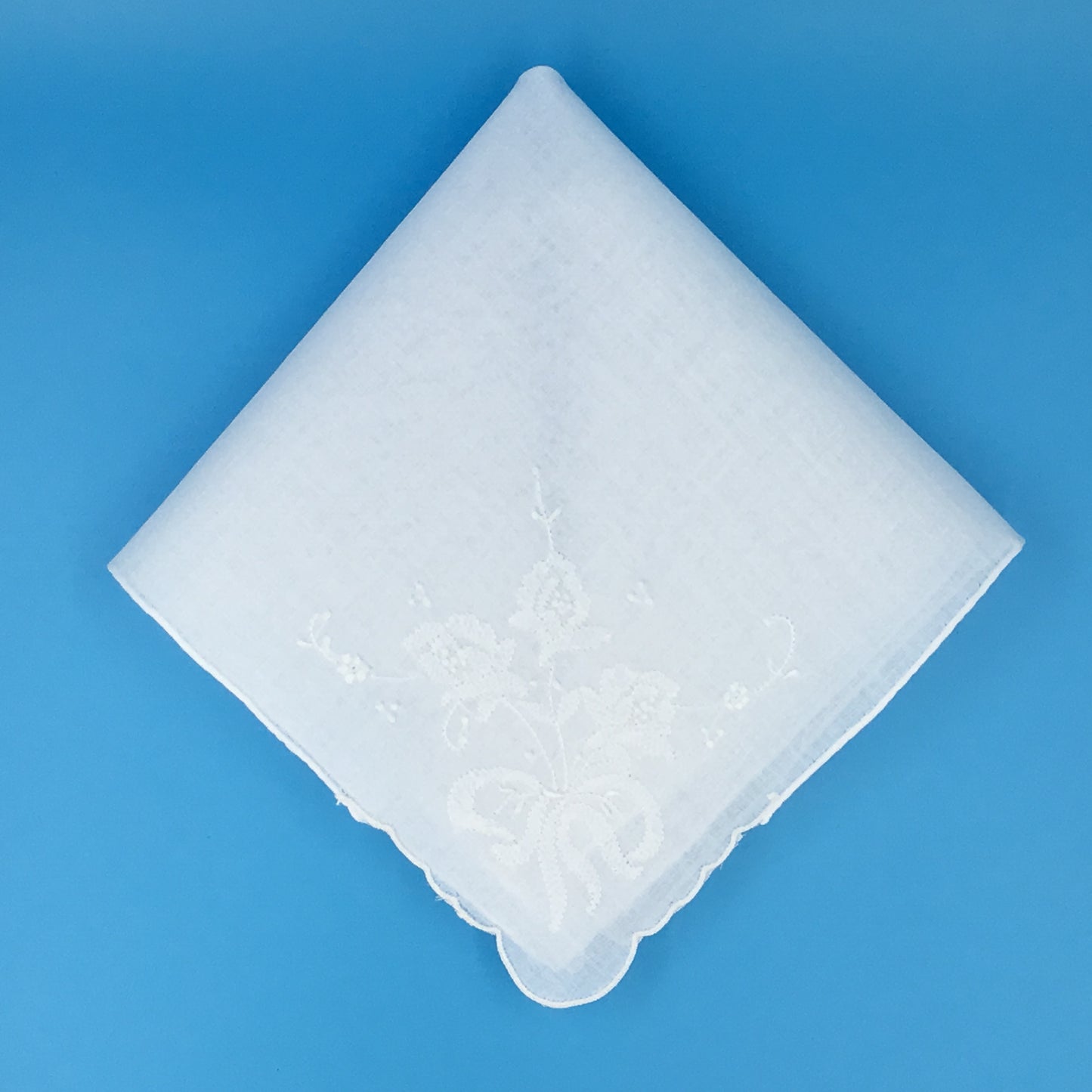 Floral Corner Handkerchief, White