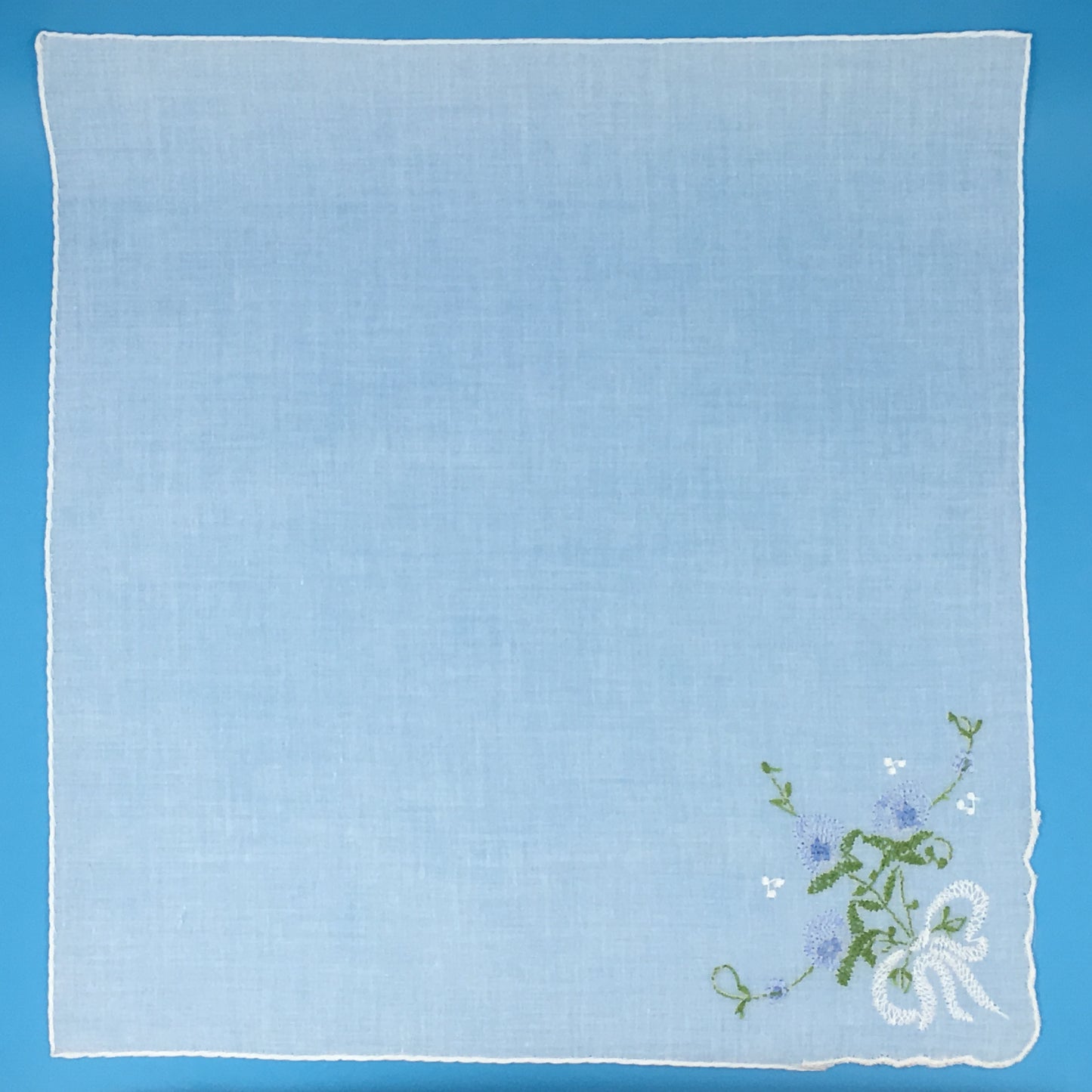 Floral Corner Handkerchief, Blue